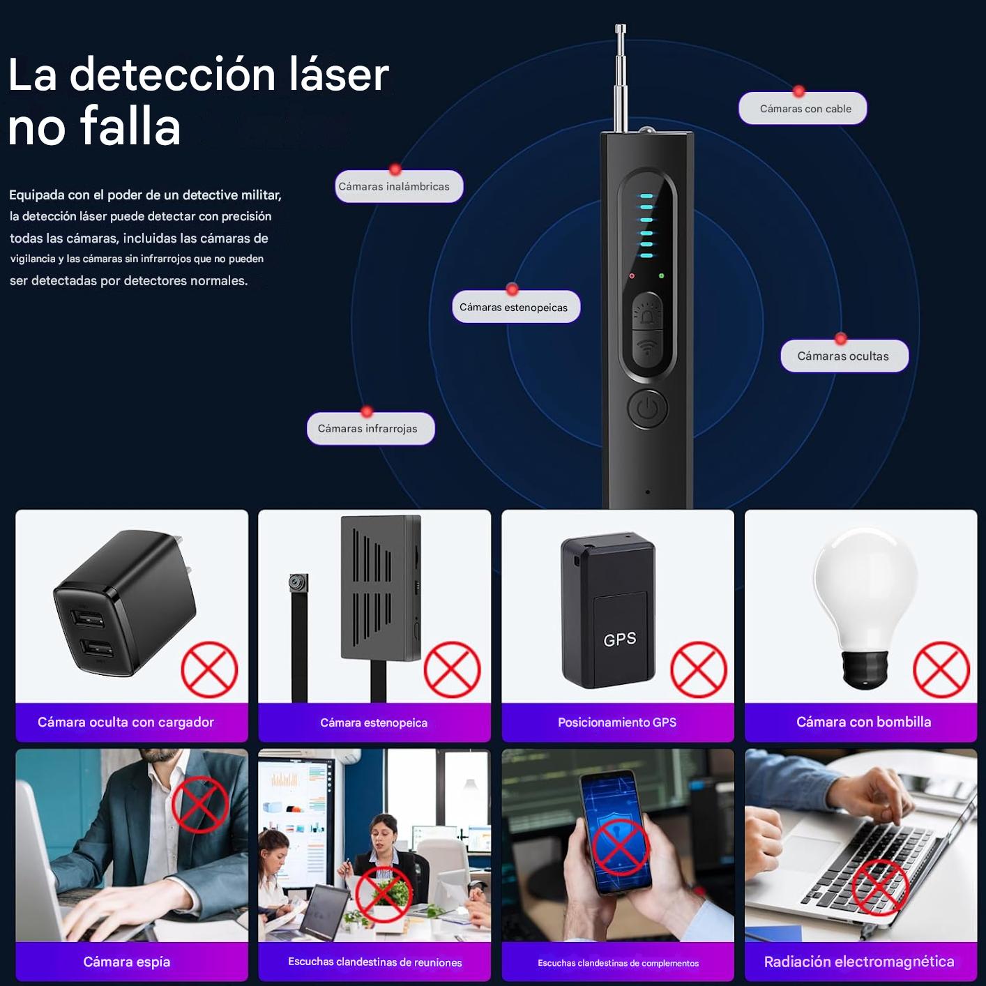 Detector de Cámaras Ocultas y Dispositivos Espía 4 en 1 – Protege tu Privacidad en Cualquier Lugar